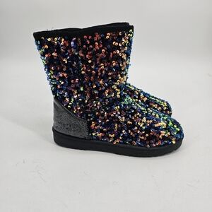 Mermaid multi color sequin sherpa boots women's size 8